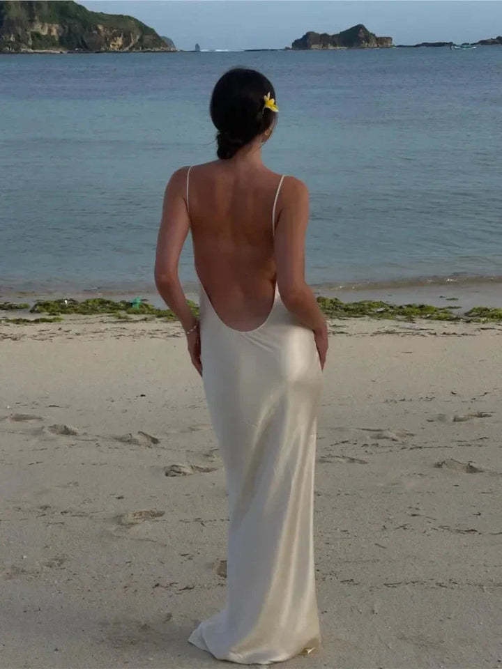 Levoire | Robe Élégante Blanche Robe À Dos Nu Maxi Robe D'Été