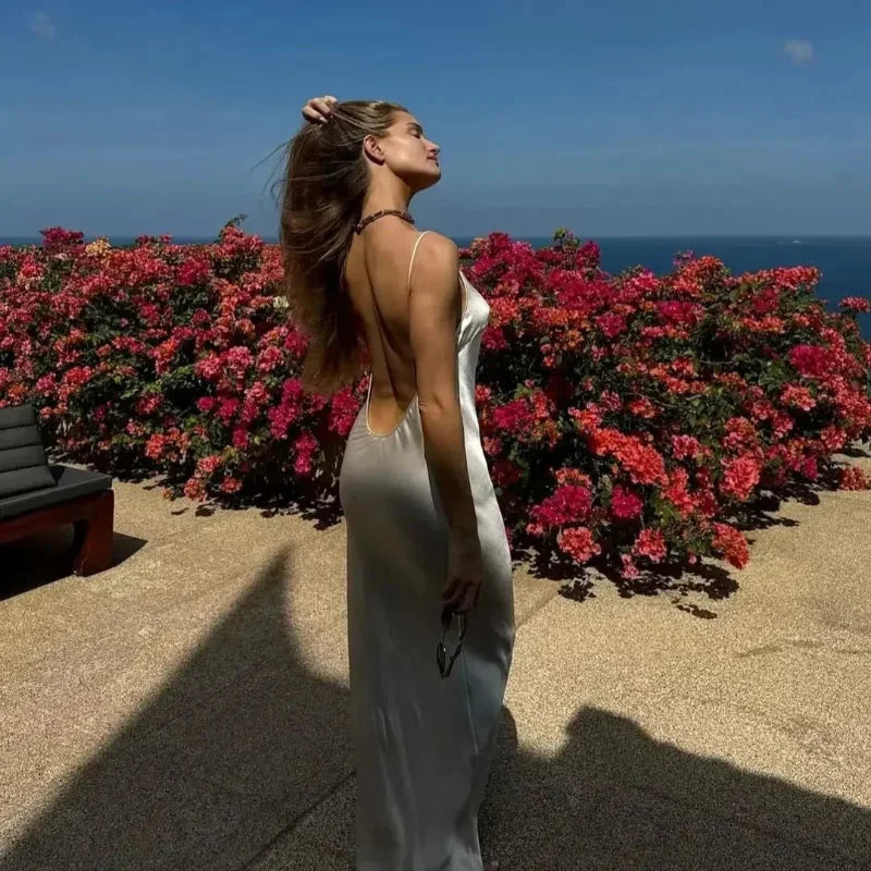 Levoire | Robe Élégante Blanche Robe À Dos Nu Maxi Robe D'Été L