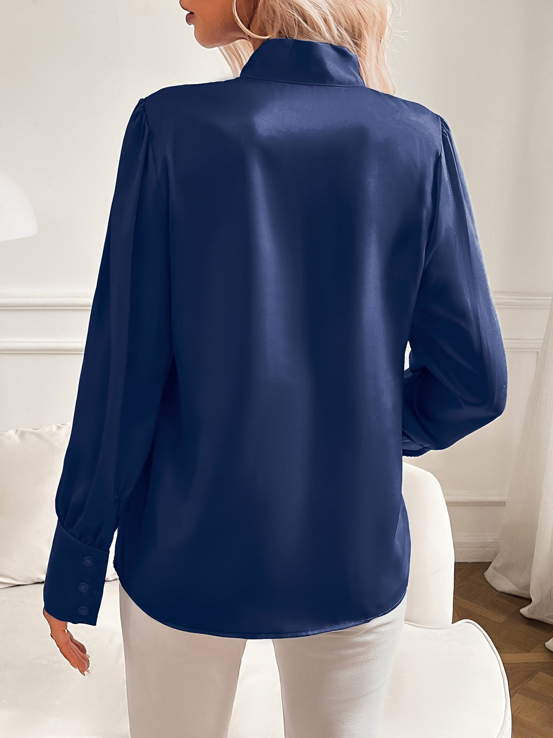 Levoire | Blouse À Manches Longues Manches Lanternes Blouse Avec Col Fendu Blouse Pour Femmes