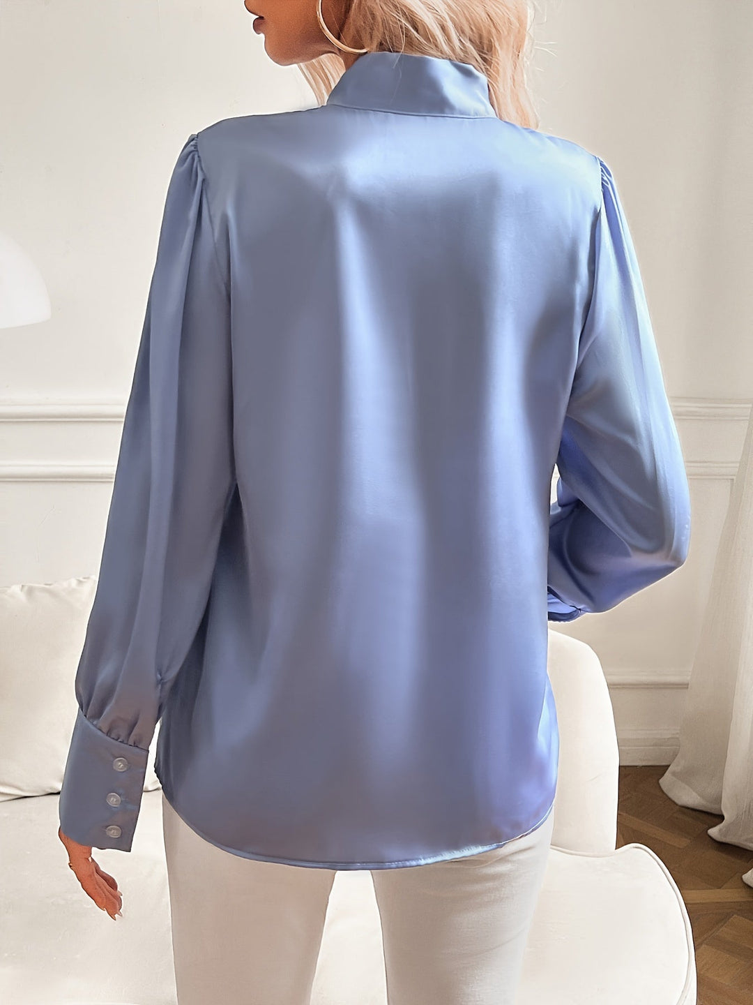 Levoire | Blouse À Manches Longues Manches Lanternes Blouse Avec Col Fendu Blouse Pour Femmes