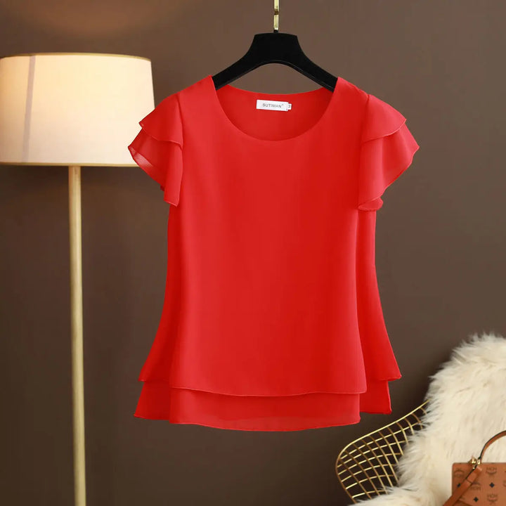 Levoire | Blouse En Chiffon Avec Décolleté En O Et Manches Courtes Rot