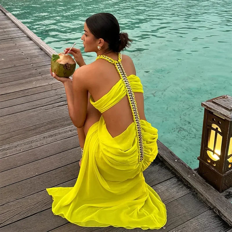 Levoire | Robe De Plage Tricotée À Motif De Poisson Jaune