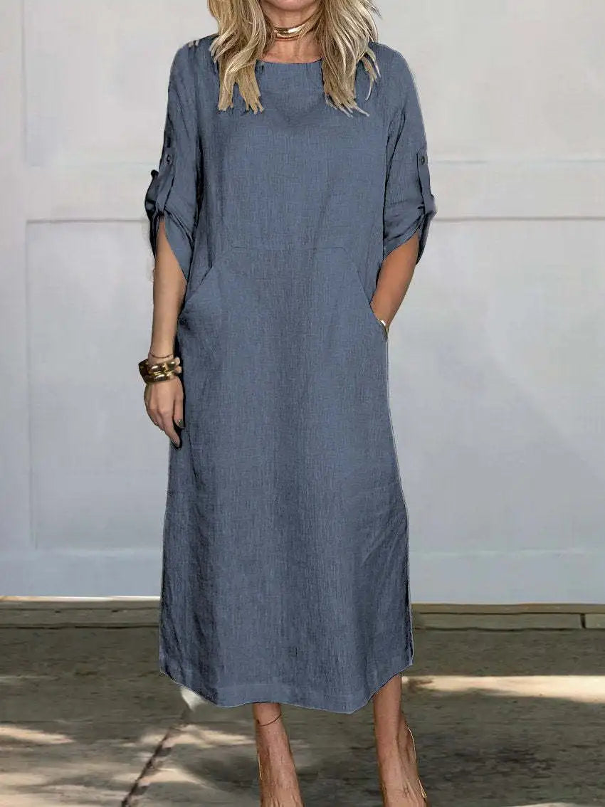 Levoire | Robe en lin confortable avec poche Bleu