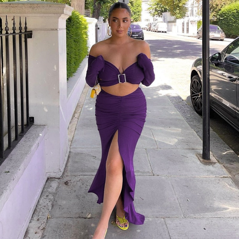 Levoire | Top Court À Col En V & Jupe Maxi Taille Haute