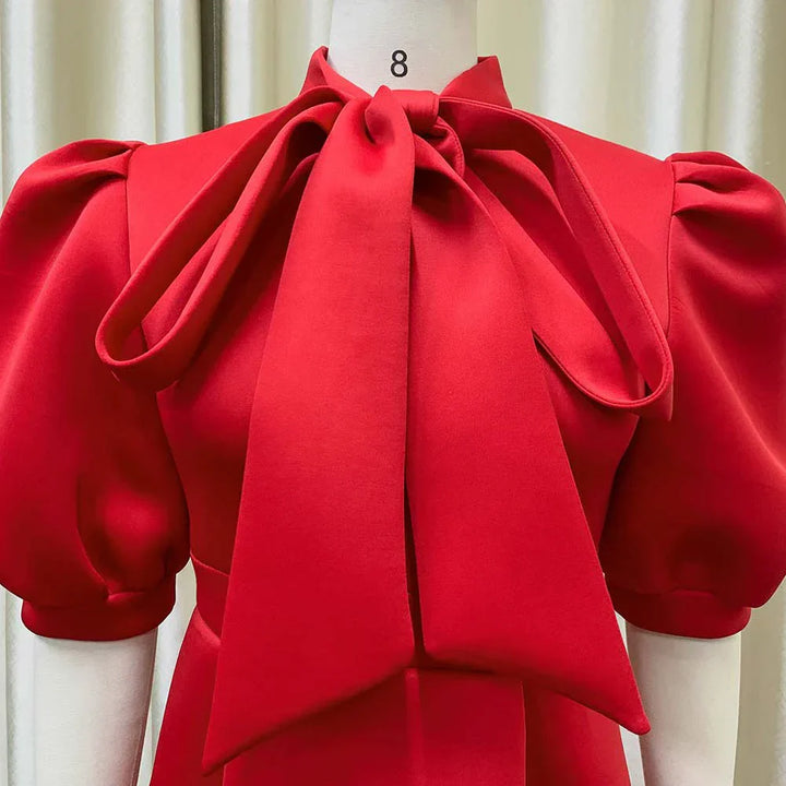 Levoire | Col Côté Bouffant Manches Courtes Robes Longues