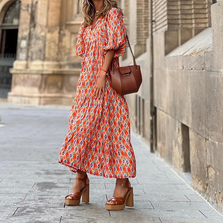 Levoire | Robe Bohème À Encolure En V Avec Manches Bouffantes