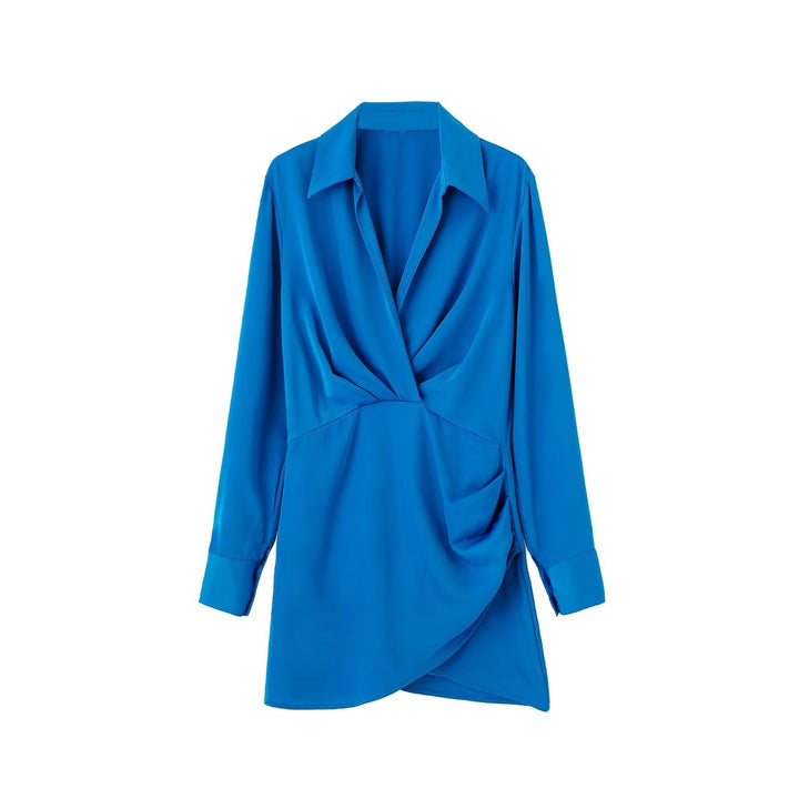 Levoire | Robe Satinée Rose Manches Longues Bleu