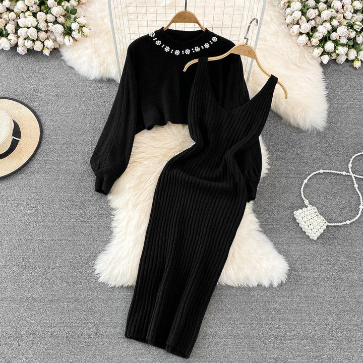 Levoire | Ensemble Confortable Élégant, Chaud & Stylé Noir avec des perles
