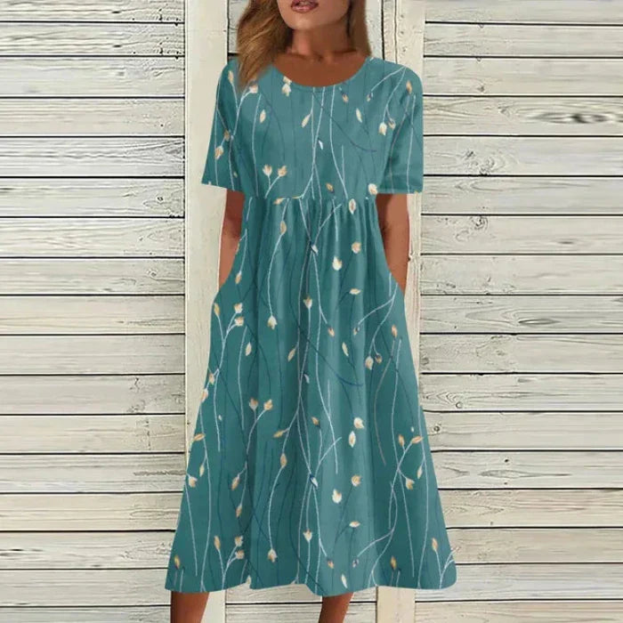 Levoire | Élégante Robe Midi À Motif Floral Et Décolleté En V Syaani