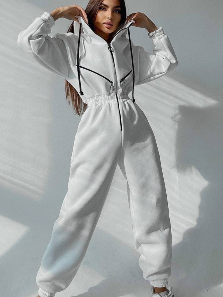 Levoire | Combinaison Tendance Avec Capuche En Sweat Pour Femmes Blanc