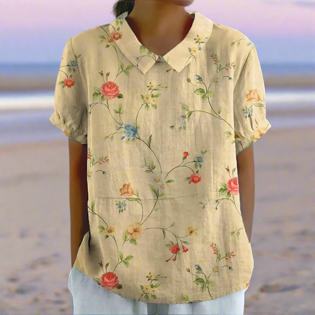 Levoire | Chemise En Coton Lin Rétro À Fleurs Pour Femmes Jaune avec des fleurs