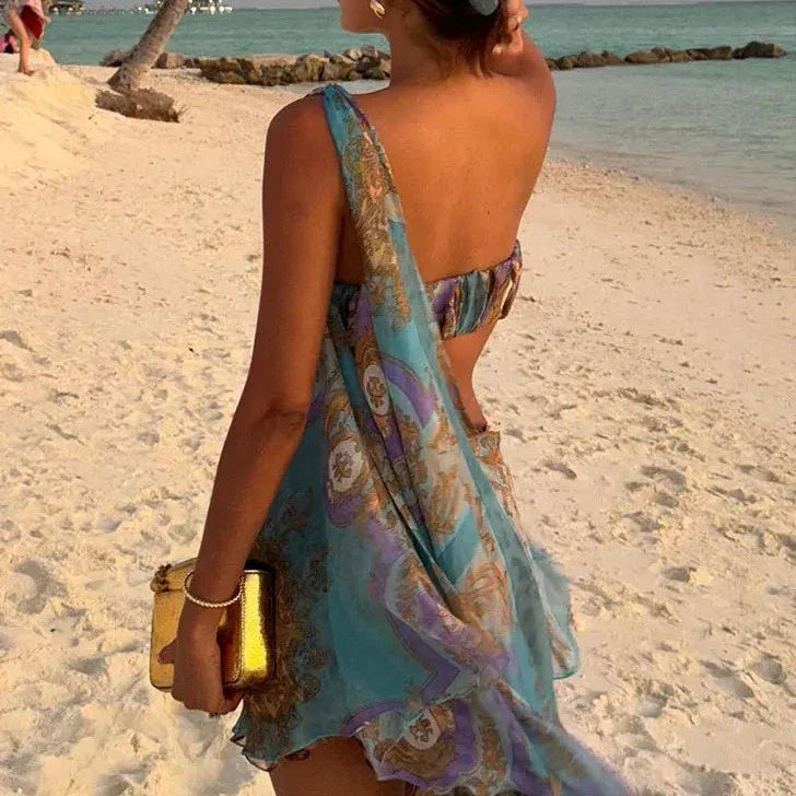 Levoire | Élégant Robe Mini Satin Épaule Unique