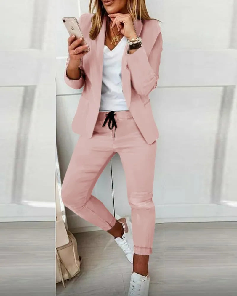 Levoire | Elegant Femme Veste D'Affaires Et Pantalons Rosa