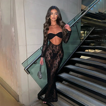 Levoire | Décolleté Ouvert Avec Des Bretelles En Dentelle Robes Maxi