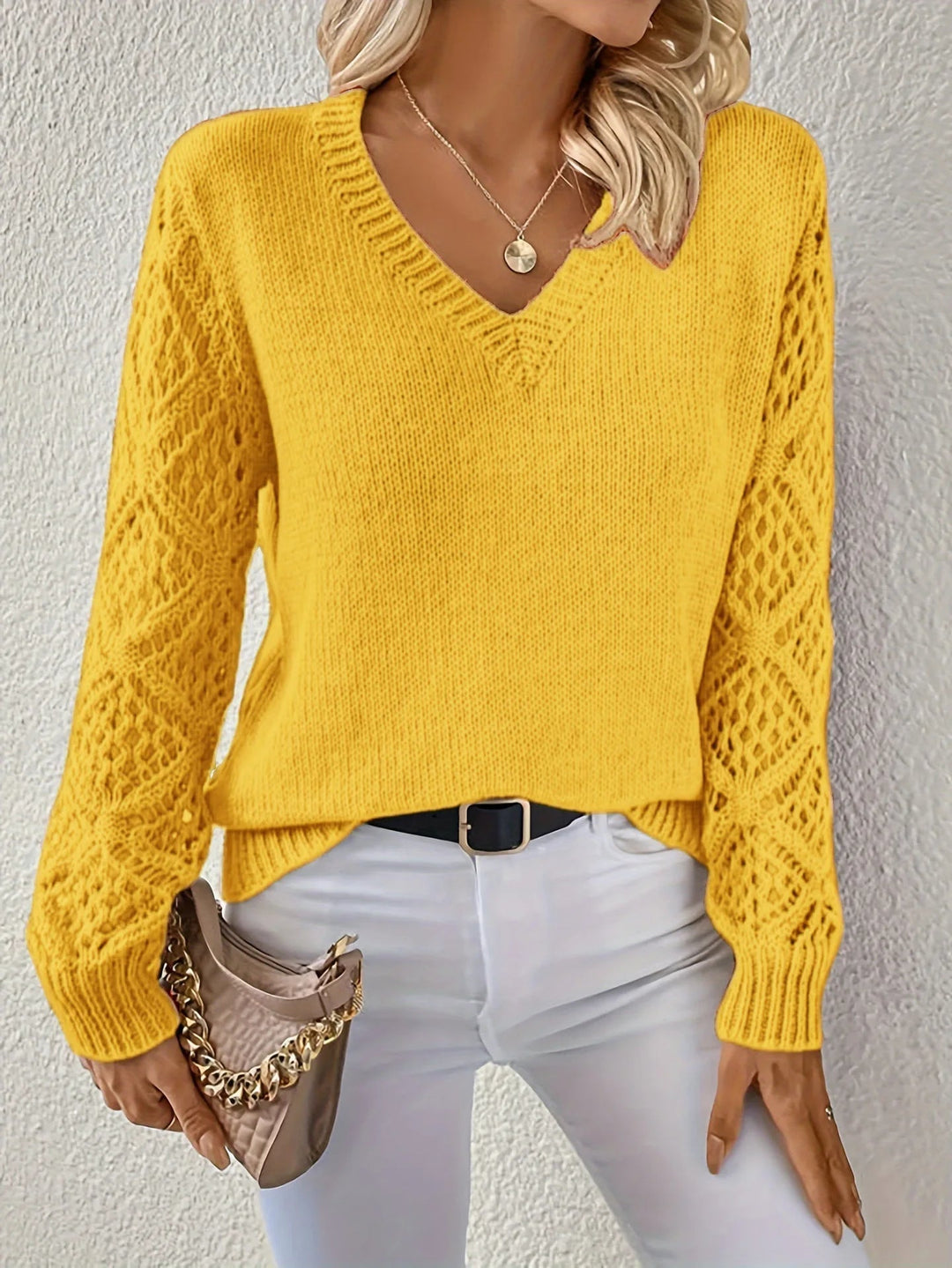 Levoire | Pull En Tricot Décontracté Avec Décolleté En V JAUNE