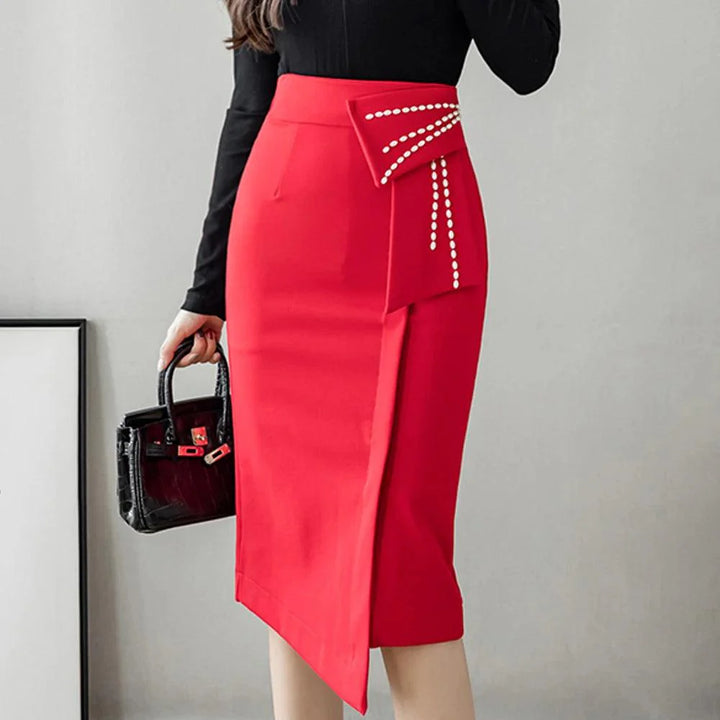 Levoire | Femmes Automne Patchwork Jupe Taille Haute Rot
