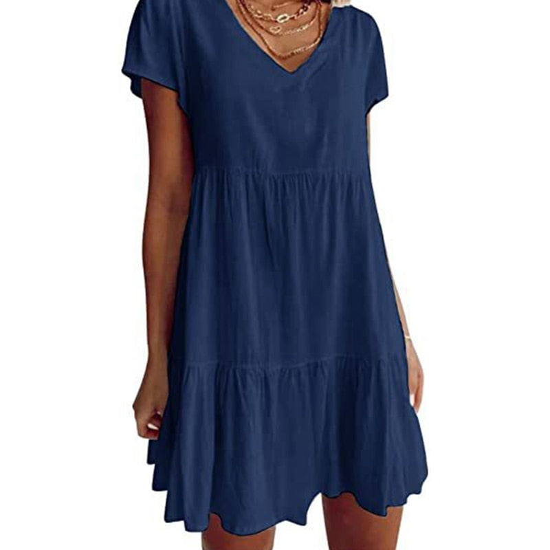 Levoire | Robe Femme À Manches Courtes Robe D'Été Bleu