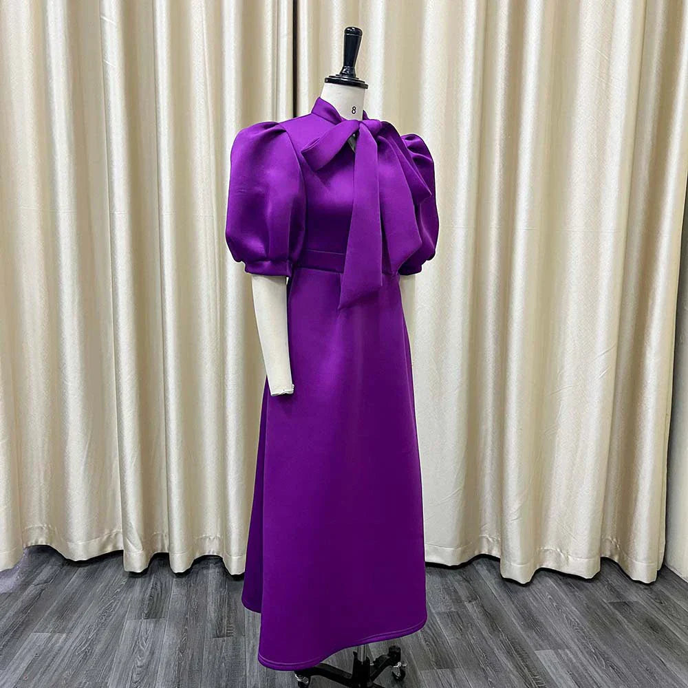 Levoire | Col Côté Bouffant Manches Courtes Robes Longues
