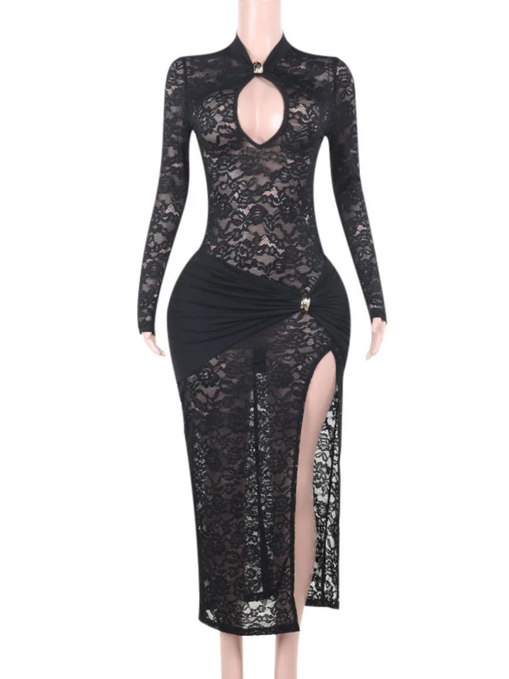 Levoire | Spitzen Maxi-Kleid Mit Schlitz Noir