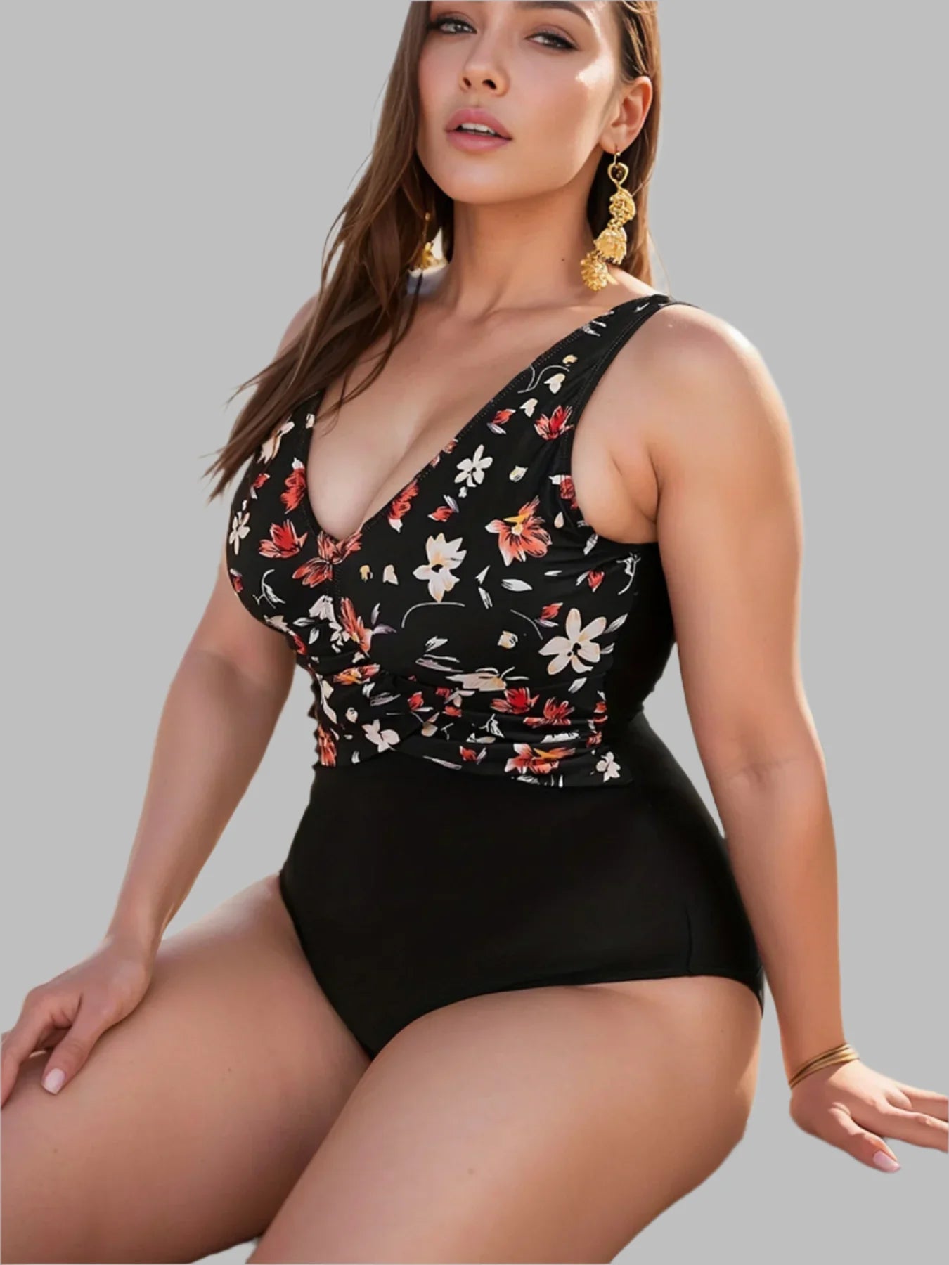 Levoire | Maillot De Bain Grande Taille À Imprimé Floral Noir
