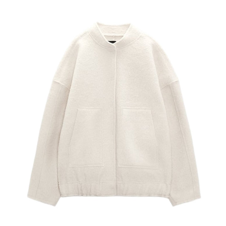 Levoire | Grande Veste En Laine Avec Encolure Ronde Et Bouton Beige