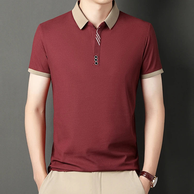 Levoire | Polo Moderne Stylé Pour Hommes Avec Col En V Rot