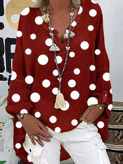 Levoire | Élégant Haut À Manches Longues À Motif À Pois Rot