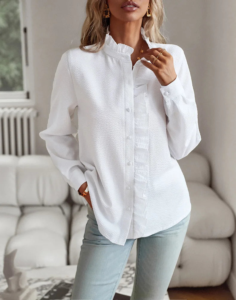 Levoire | Chemisier Pour Femmes, Chemisier De Bureau Élégant, Col Montant Blanc