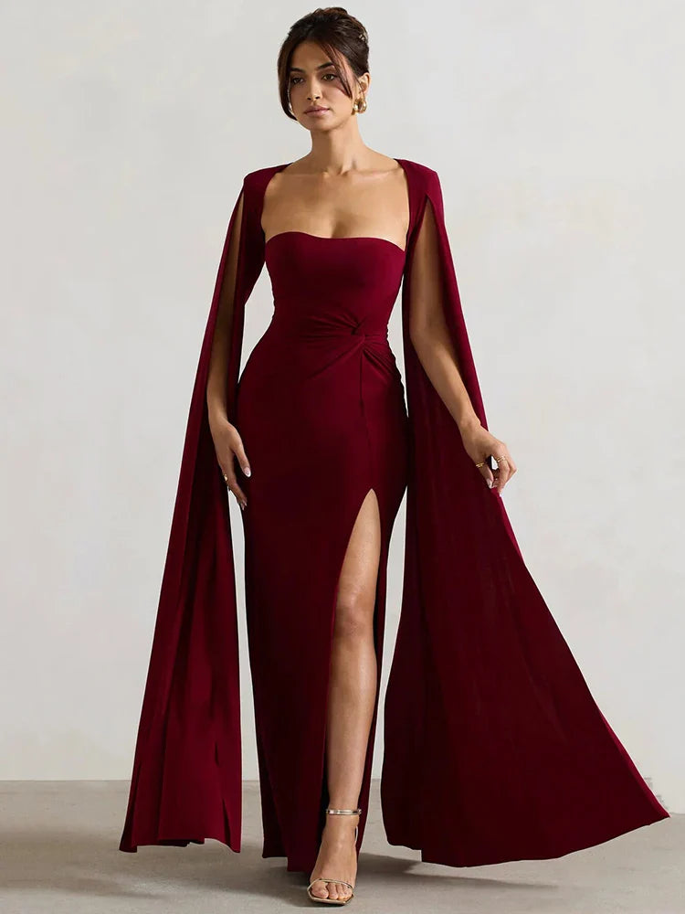 Levoire | Robe Longue À Manches Cape Avec Fente