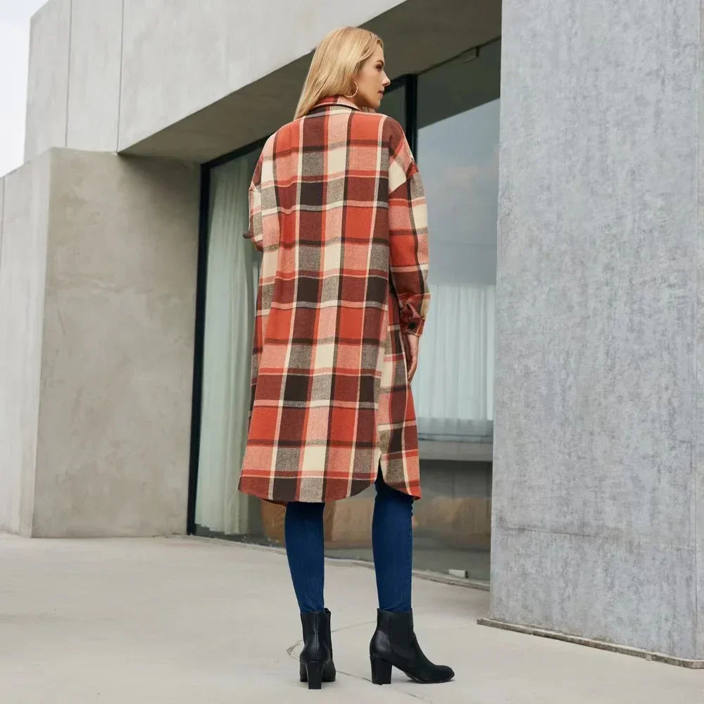 Levoire | Veste Trench À Carreaux Pour Femmes Avec Fentes Latérales Et Poches