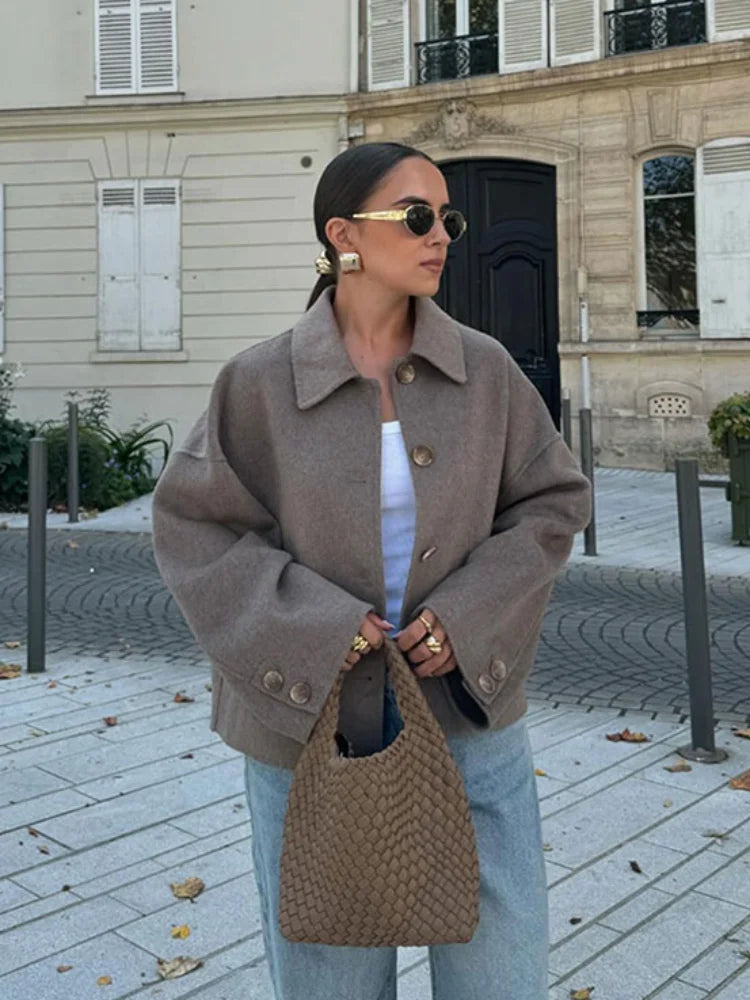 Levoire | Veste Élégante Avec Col Retourné Automne Gris