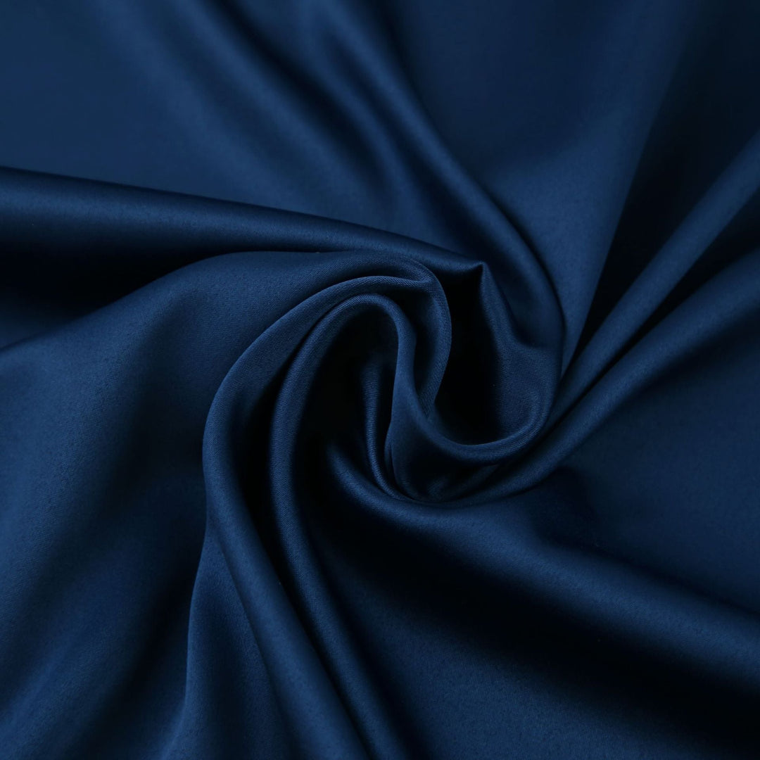 Levoire | Robe Bleu Marine Satin Manches Lanternes