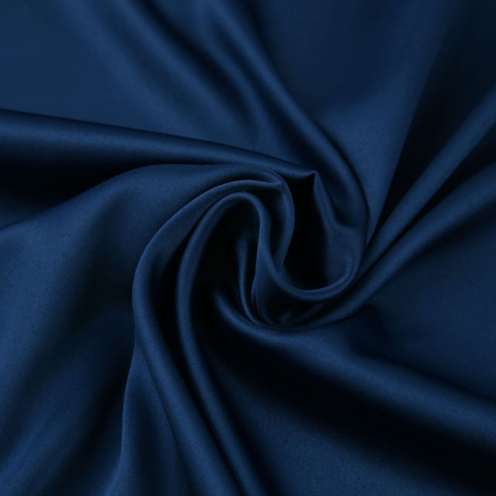 Levoire | Robe Bleu Marine Satin Manches Lanternes