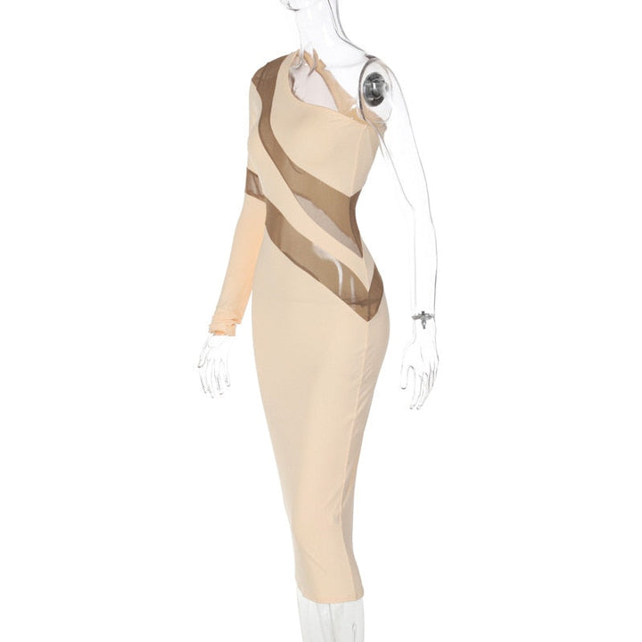 Levoire | Robe Midi Bodycon À Manches Longues En Mesh