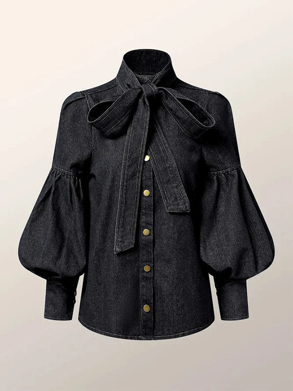 Levoire | Top En Denim Bouffant Gris rétro