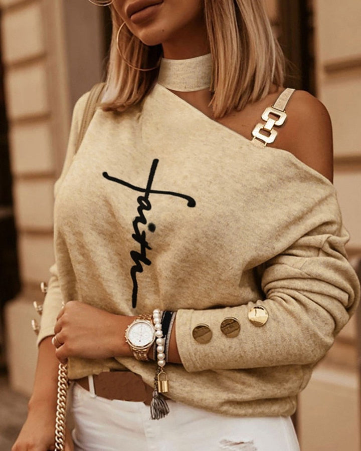 Levoire | Pull Élégant Avec Des Détails Élégants Beige avec texte