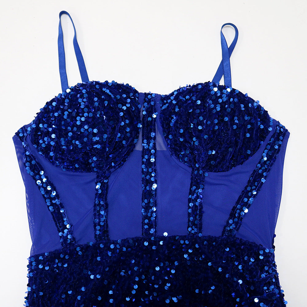 Levoire | Corset Filet Paillettes Fente Haute Robe Maxi Longue