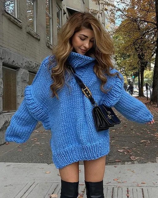 Levoire | Pull Femme Grande Taille, Très Épais, Chaud, Confortable Et Élégant Bleu