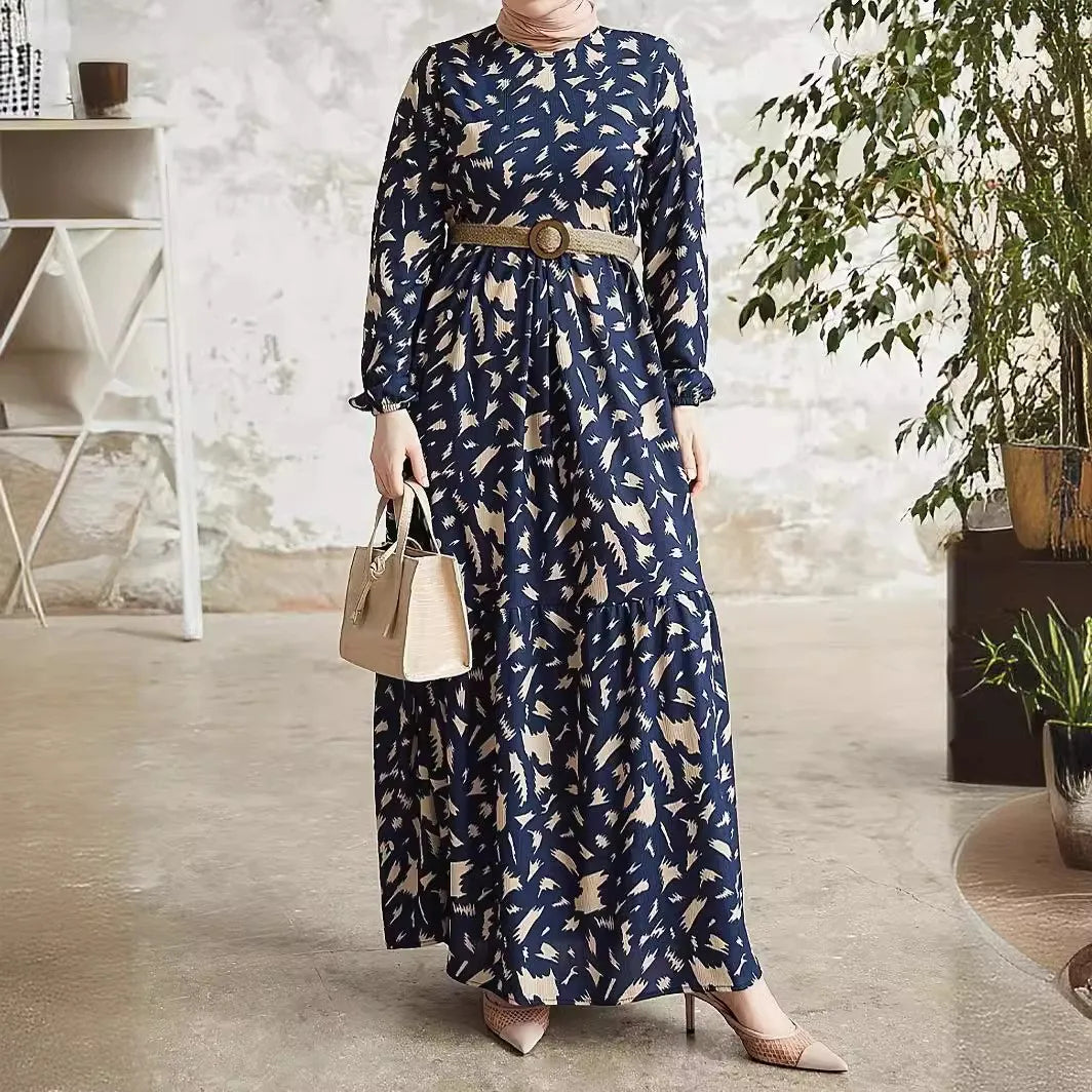 Levoire | Robe Longue Élégante Imprimée Bleu marine