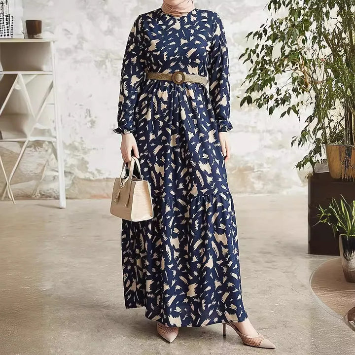 Levoire | Robe Longue Élégante Imprimée Bleu marine