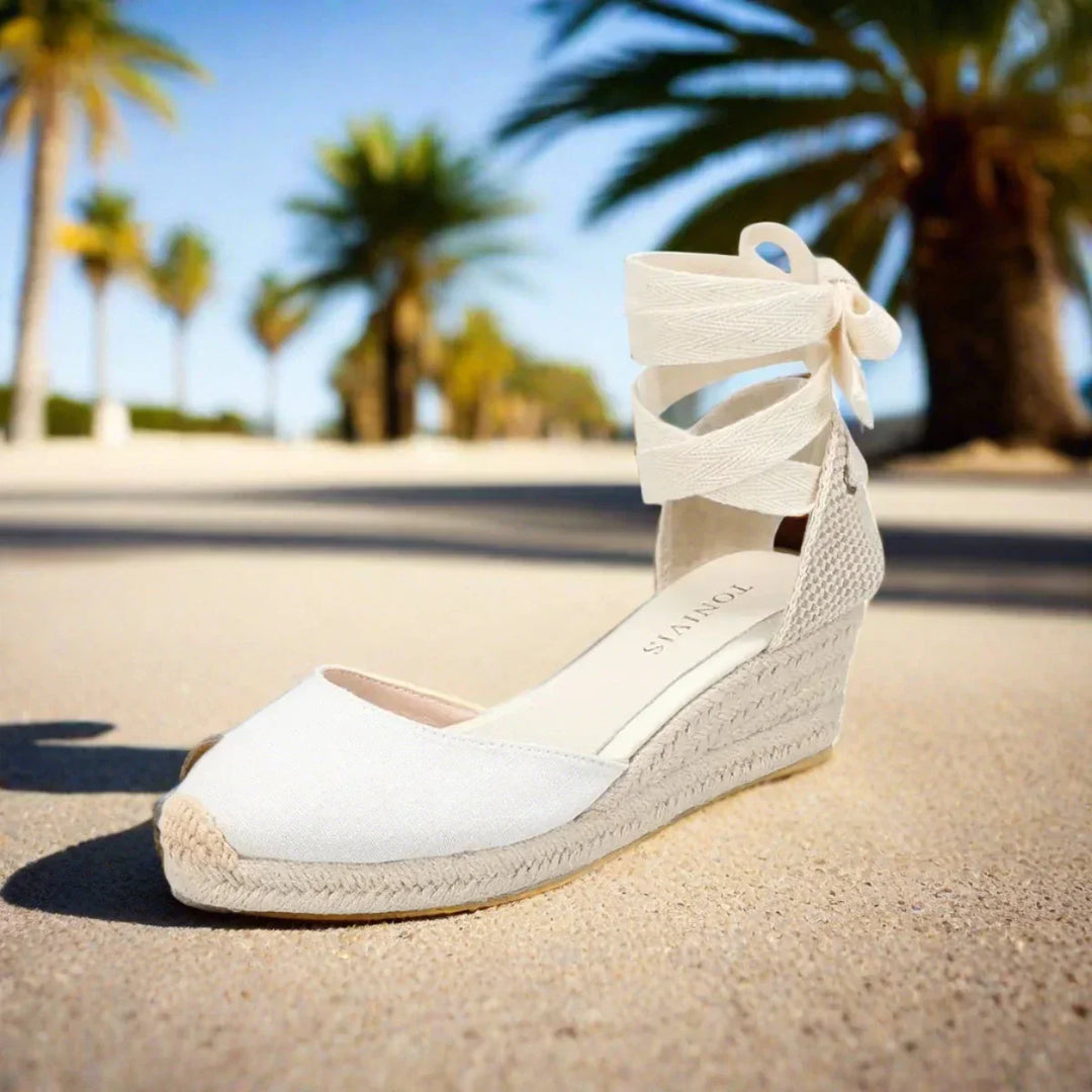 Levoire | Sandales À Talon Compensé Pour Femmes Confortables À Lacets Pour L'Été Blanc