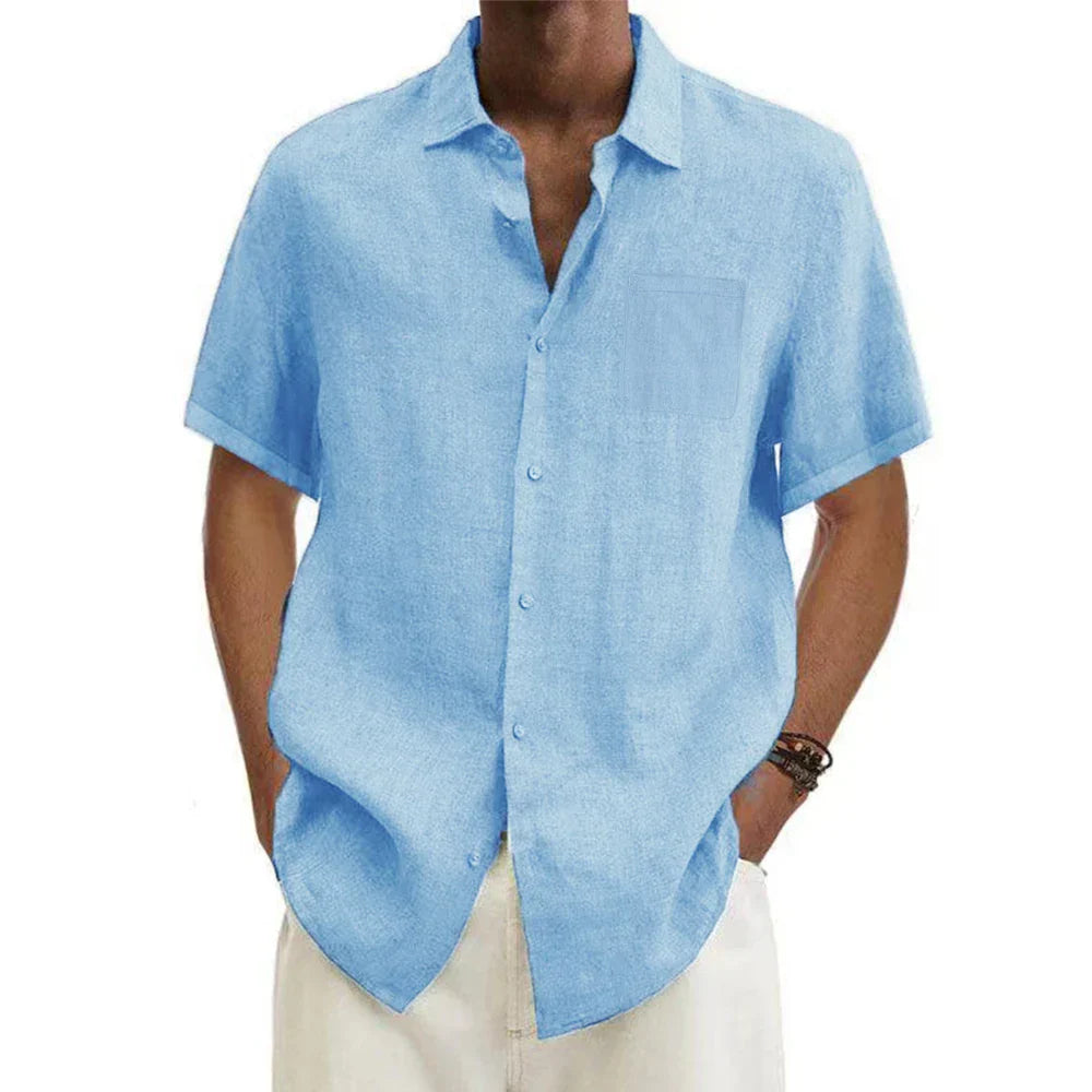 Levoire | Chemise En Lin Et Coton À Manches Courtes Bleu