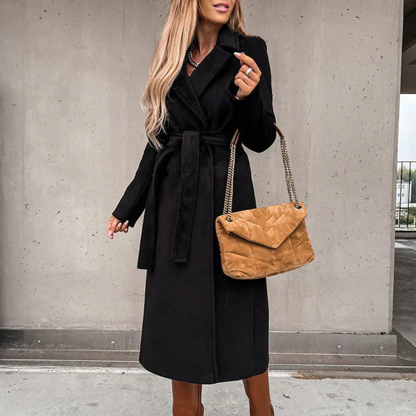Levoire | Manteau En Laine Élégant Avec Ceinture Noir