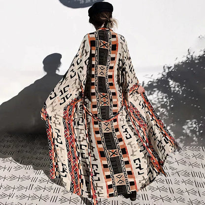 Levoire | Kimono boho imprimé pour la plage Noir Taille unique