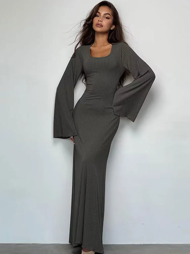 Levoire | Robe Maxi Côtelée Unie pour Femme Gris foncé