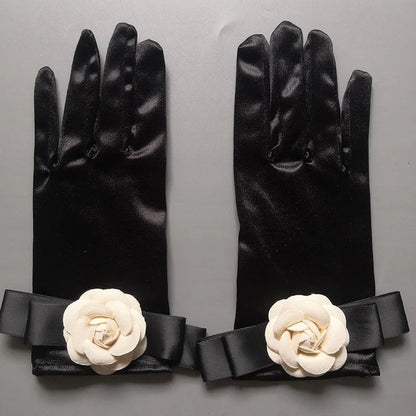 Levoire | Récolte Vintage Gants Courts En Satin Noir Hepburn