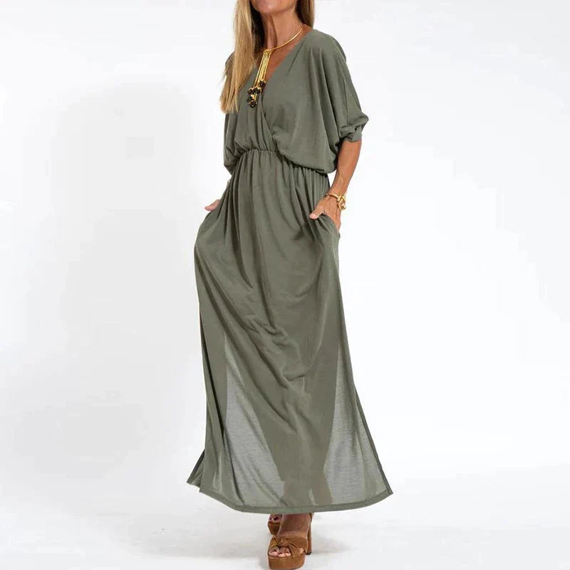 Levoire | Robe Longue Avec Fente Latérale Et Ceinture À La Taille Vert olive