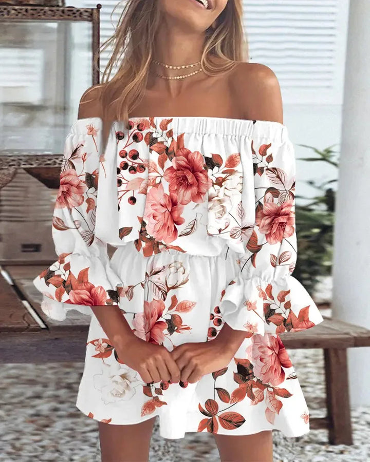 Levoire | Robe Sexy À Épaules Dénudées Imprimée Blanc