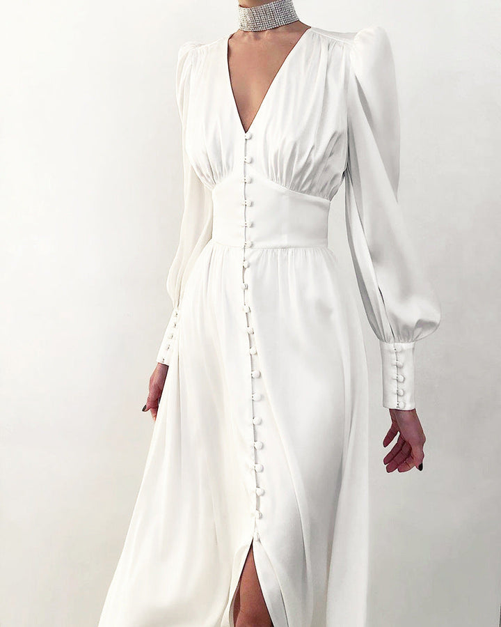 Levoire | Robe Satin Rétro Avec Boutonnage Pour Femmes Blanc