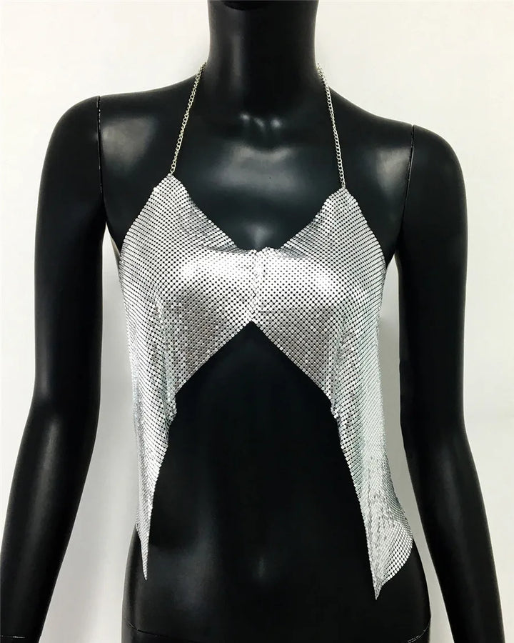 Levoire | Haut Coupe Halter À Paillettes Métalliques Argent Taille unique